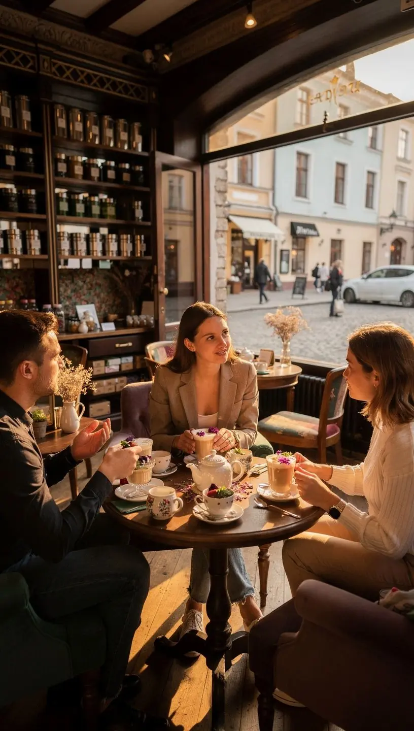 Šiltas arbatos garas kylančiam iš skaidraus puodelio ramiame kambaryje.