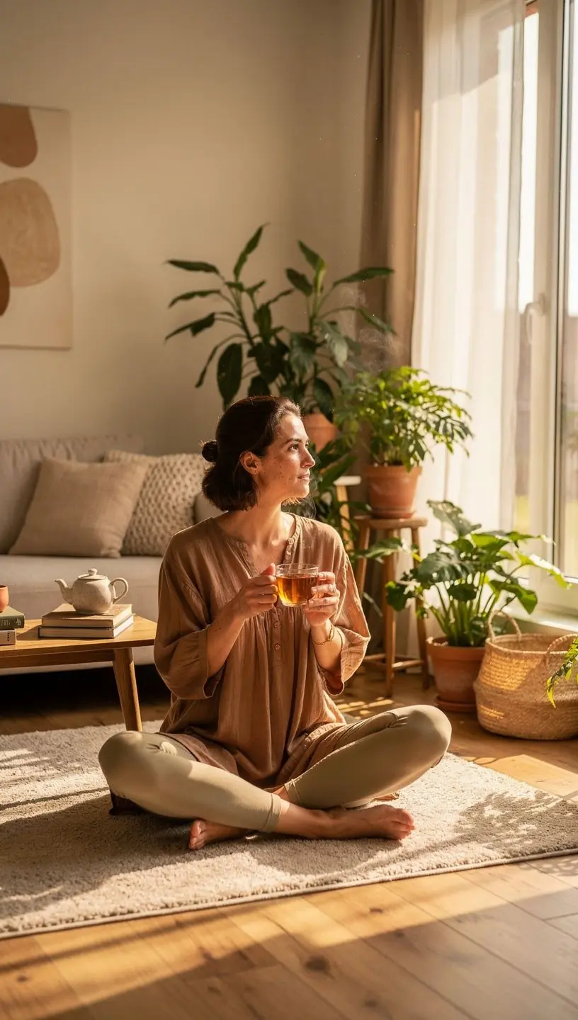 Žolelių arbatos paruošimo procesas su natūraliais ingredientais ir matomos detalės.